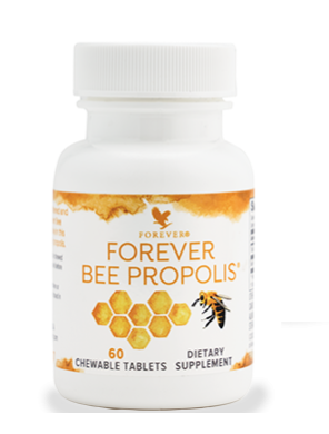 Flacon de Forever Bee Propolis, complément alimentaire à base de propolis d'abeille pour le renforcement des défenses naturelles.